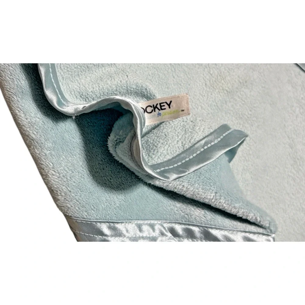 Jockey Vintage Light Blue Throw Blanket Soft Fleece Satin Trim Accent Cover